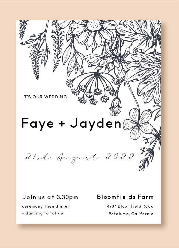 MEADOW BLACK AND WHITE WITH BACKGROUND wedding stationery design